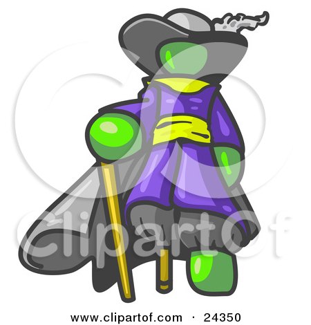 Clipart Illustration of a Lime Green Male Pirate With a Cane and a Peg Leg by Leo Blanchette