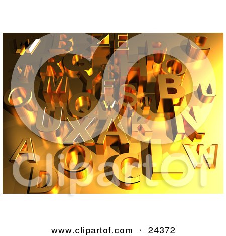 Clipart Illustration of a Background Of Golden Alphabet Background With Bright Lighting On One Side by Eugene