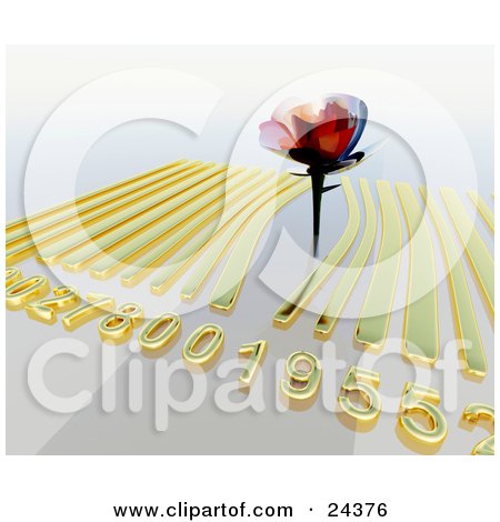 Clipart Illustration of a Beautiful Rose Sticking Up Out Of A Golden Barcode on a White Background by Eugene