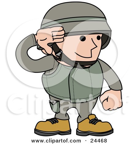 Clipart Illustration of a Male Army Soldier In A Green Uniform And Helmet, Saluting With His Hand by AtStockIllustration