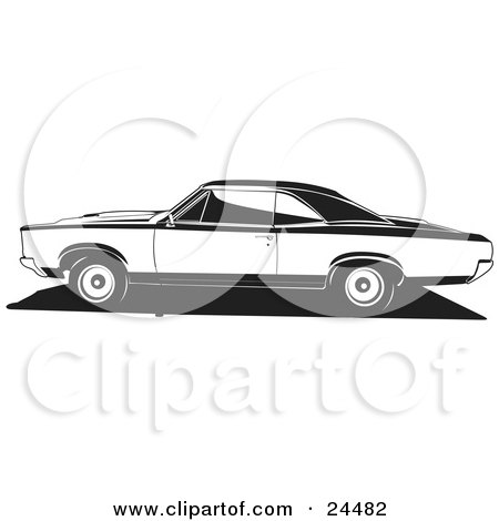 Clipart Illustration of a 1966 Pontiac Gto Muscle Car In Profile, Black And White by David Rey