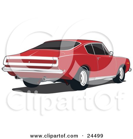 Clipart Illustration of The Tail End Of A Red 1970 Plymouth Barracuda With Dual Exhaust Pipes by David Rey