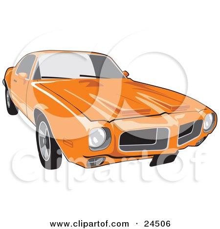 Clipart Illustration of an Orange 1970 Pontiac Firebird With Hood Scoops, As Seen From The Front by David Rey