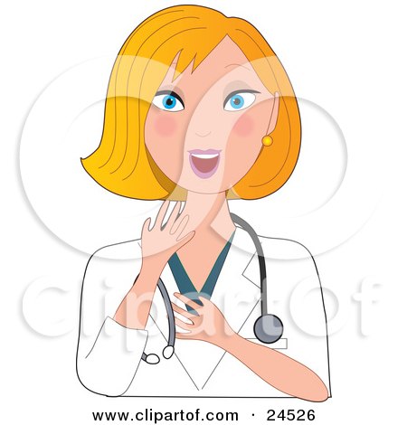 Clipart Illustration of an Expressive Blond Caucasian Nurse, Doctor Or Veterinarian Woman Wearing A Stehoscope And Showing A Look Of Surprise by Maria Bell