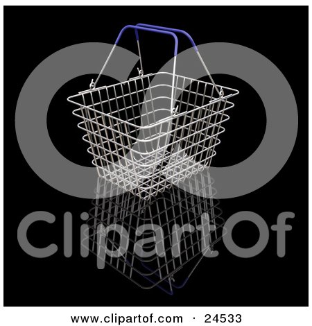Clipart Illustration of an Empty Metal Shopping Basket Over A Reflective Black Surface by KJ Pargeter