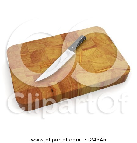 Clipart Illustration of a Sharp Kitchen Knife On Top Of A Wooden Cutting Board by KJ Pargeter
