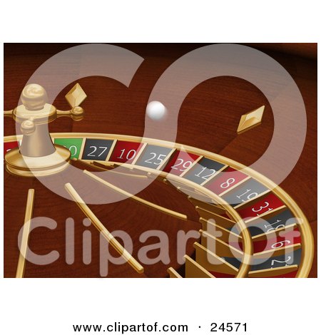 Clipart Illustration of a White Roulette Ball Spinning Around In A Roulette Wheel In A Casino by KJ Pargeter