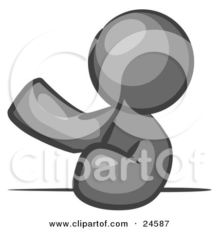 Clipart Illustration of a Gray Man Leaning An Elbow On A Table And Gesturing With One Hand During A Meeting by Leo Blanchette