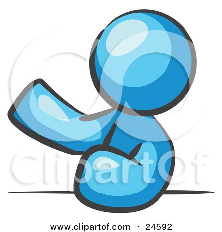 Clipart Illustration of a Light Blue Man Leaning An Elbow On A Table And Gesturing With One Hand During A Meeting by Leo Blanchette
