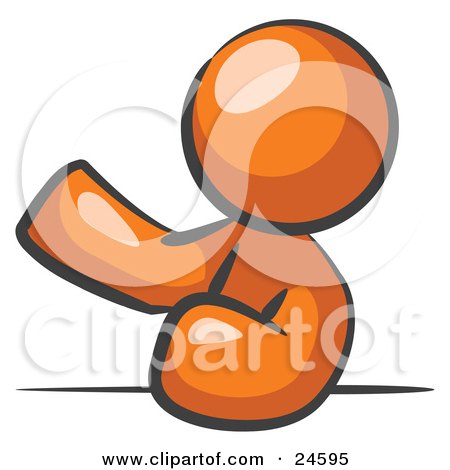 Clipart Illustration of an Orange Man Leaning An Elbow On A Table And Gesturing With One Hand During A Meeting by Leo Blanchette