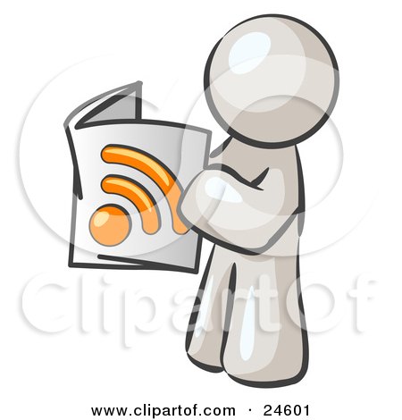 Clipart Illustration of a White Man Standing And Reading An RSS Magazine by Leo Blanchette