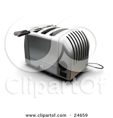 Clipart Illustration of a Silver Toaster With Three Slots On A Kitchen Counter by KJ Pargeter