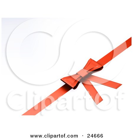 Clipart Illustration of a Delicate Bow Tied On A Red Ribbon Over A White Background by KJ Pargeter
