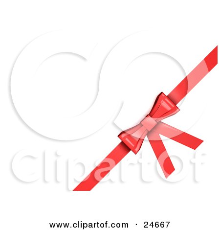 Clipart Illustration of a Red Bow Tied On A Ribbon On A White Wrapped Gift by KJ Pargeter