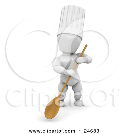 Clipart Illustration of a White Character In A Chef's Hat, Standing With A Wooden Spoon by KJ Pargeter