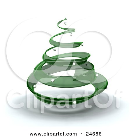 Clipart Illustration of a Green Glass Spiral Christmas Tree With Silver Ornaments by KJ Pargeter