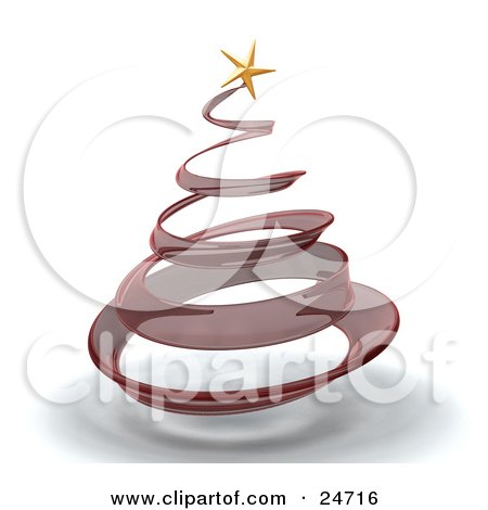 Clipart Illustration of a Red Glass Spiral Christmas Tree With A Gold Star On Top, Over White by KJ Pargeter