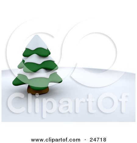 Clipart Illustration of an Evergreen 3d Tree Covered In Snow On A Wintry Hill by KJ Pargeter