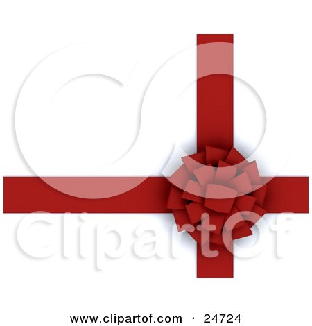 Clipart Illustration of an Intricate Red Circle Bow Tied On A Red Ribbon Over A White Background by KJ Pargeter