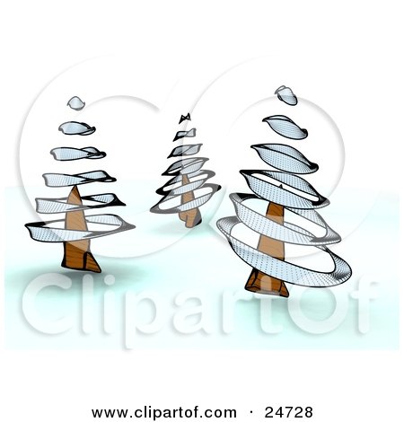 Clipart Illustration of a Winter Landscape With Three Spiraled Trees In Nature by KJ Pargeter