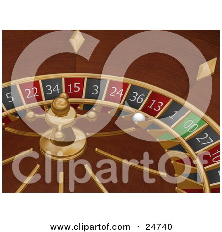 Clipart Illustration of a White Roulette Ball In The 13 Slot Of A Roulette Wheel In A Casino by KJ Pargeter