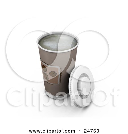 Clipart Illustration of a Hot Coffee In A Cup With The Lid Resting Against The Side by KJ Pargeter