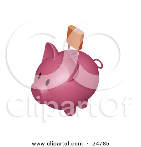 Clipart Illustration of a Pink Piggy Bank With A Golden Padlock Over The Slot by KJ Pargeter