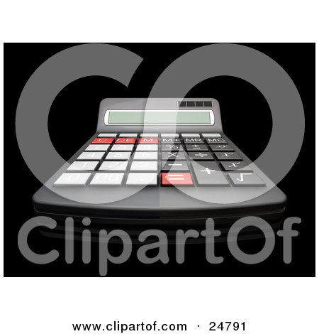 Clipart Illustration of an Accountant's Black Calculator With Red, Black And Gray Buttons by KJ Pargeter