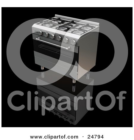 Clipart Illustration of a Modern Gas Oven And Stove, Over A Reflective Black Surface by KJ Pargeter