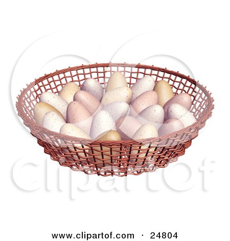 Clipart Illustration of a Bunch Of Chicken Eggs In A Weaved Basket by KJ Pargeter