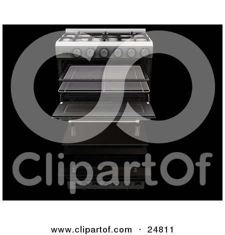 Clipart Illustration of a The Door Of A Gas Oven With Trays Sticking Out by KJ Pargeter