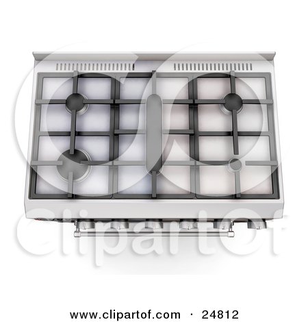 Clipart Illustration of a Professional Silver Gas Oven With Four Burners, As Seen From Above by KJ Pargeter