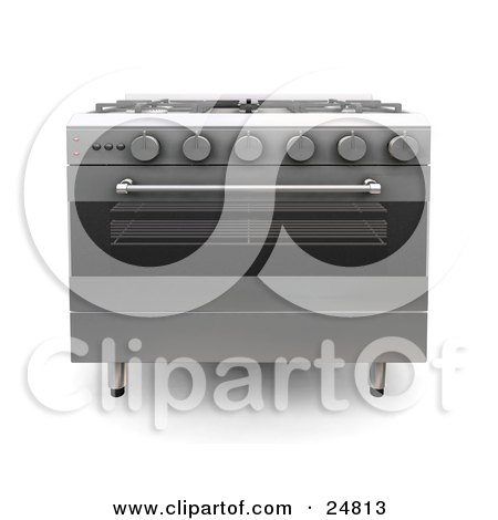 Clipart Illustration of a Professional Chrome Gas Oven With A Clear Window In The Stove Door by KJ Pargeter