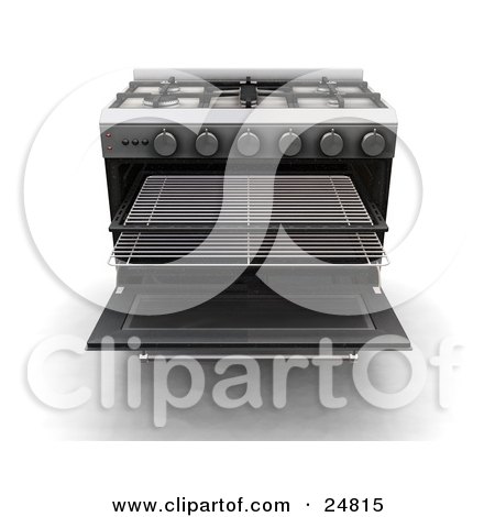 Clipart Illustration of a Professional Gas Oven With The Baking Racks Pulled Out by KJ Pargeter