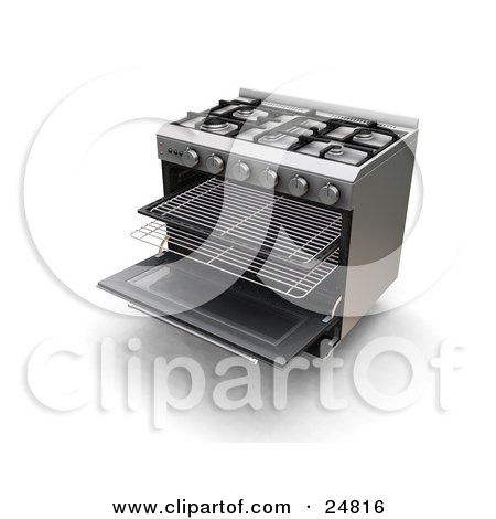 Clipart Illustration of Baking Racks Pulled Out Of A Gas Oven by KJ Pargeter