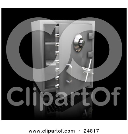 Clipart Illustration of an Empty Open Personal Safe With Shelves, Over Black by KJ Pargeter