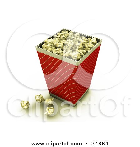 Clipart Illustration of a Red And Gold Bucket Of Buttery Movie Popcorn With Some Popcorn On The Counter by KJ Pargeter