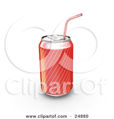 Clipart Illustration of a Red And Gold Soda Can With A Straw Through The Drinking Tab by KJ Pargeter