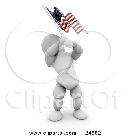 Clipart Illustration of a Patriotic White Character Waving An American Flag On The Fourth Of July by KJ Pargeter