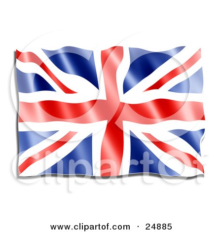 Clipart Illustration of a Rippling Red, White And Blue Union Jack Flag, Or The Union Flag by KJ Pargeter