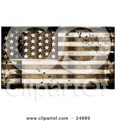 Clipart Illustration of an Aging And Stained American Flag With Grunge Textures And Ink Splatters by KJ Pargeter