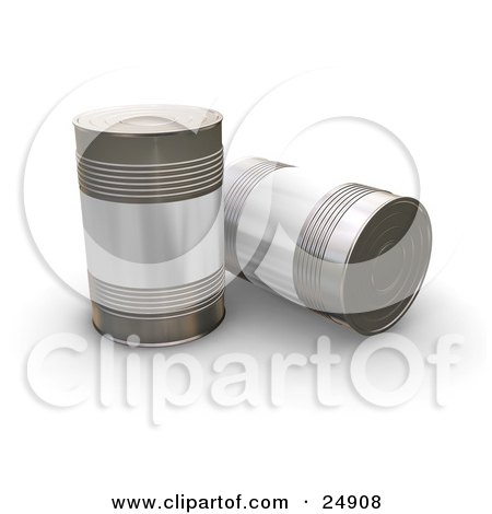 Clipart Illustration of Two Tin Soup Cans Without Any Labels On A White Surface, One Standing Upright, One On Its Side by KJ Pargeter