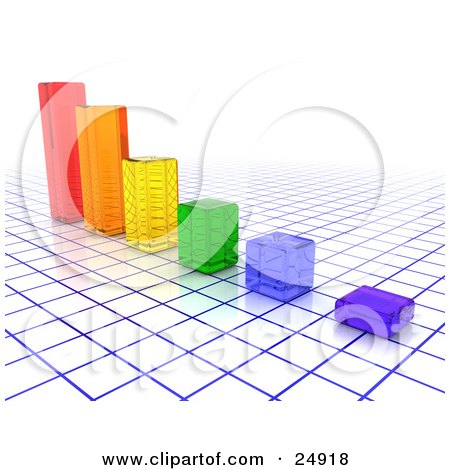 Clipart Illustration of a Bar Graph Of Colorful Clear Cubes On A Blue And White Grid by KJ Pargeter