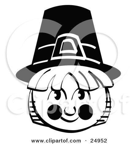 Clipart Picture of a Male Pilgrim In A Black Hat, Smiling by Andy Nortnik
