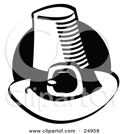 Clipart Picture of a Tall Pilgrim Hat With A Buckle Around The Base, In Front Of A Black Circle by Andy Nortnik