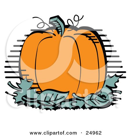 Plump And Round Orange Halloween Or Thanksgiving Pumpkin On Top Of A Pile Of Green Leaves Posters, Art Prints