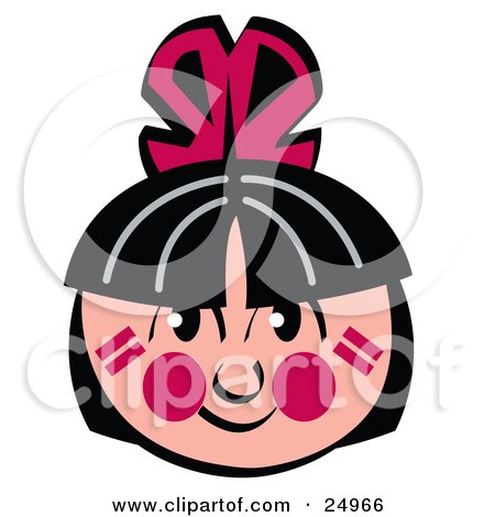 Clipart Picture of a Native American Indian Boy's Face, With Black Hair, Paint And A Red Feather by Andy Nortnik
