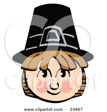 Clipart Picture of a Smiling Pilgrim Boy Wearing A Black Hat by Andy Nortnik
