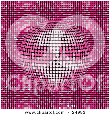 Clipart Illustration of a Sparkling Pink Mirror Disco Ball Spinning Over A Pink Background by elaineitalia