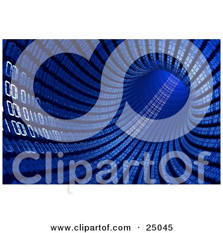 Clipart Illustration of a Blue Binary Code Tunnel With Rows Of Zeros And Ones Racing Along by Tonis Pan